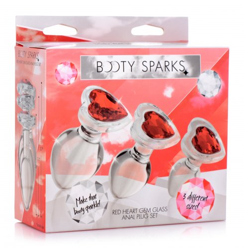 Booty Sparks Red Heart Glass Anal Plug Set