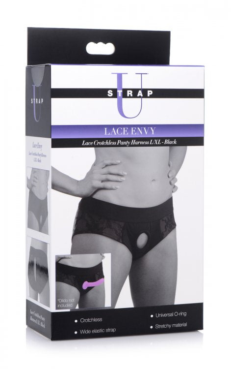 Strap U Lace Envy Crotchless Panty Harness Black