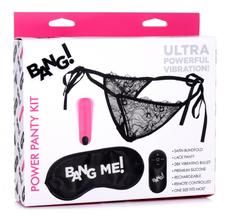 Bang! Power Panty Lace Panties Bullet & Blindfold Kit Pink