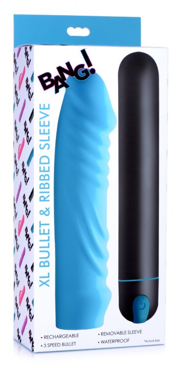 Bang! Xl Bullet & Ribbed Silicone Sleeve Blue