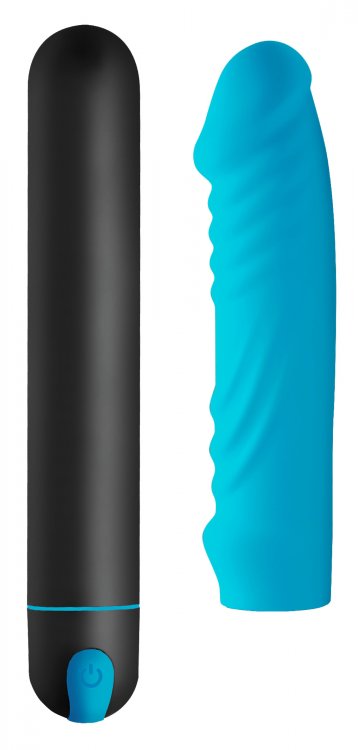 Bang! Xl Bullet & Ribbed Silicone Sleeve Blue