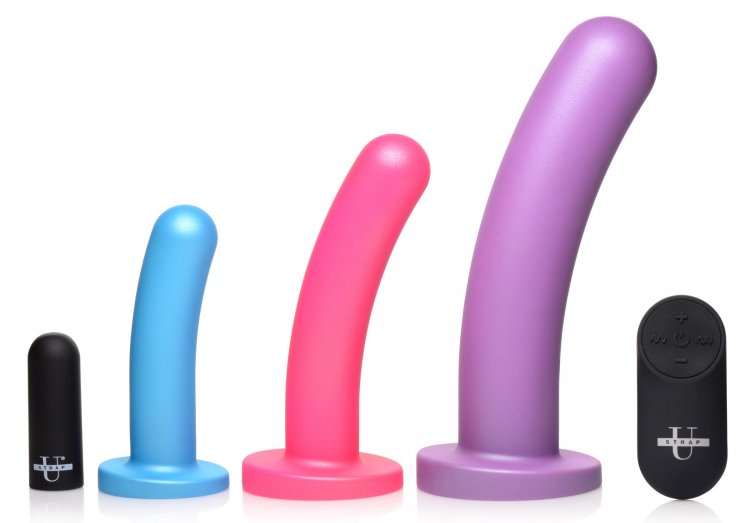 Strap U Triple Peg 28x Dildo Set Silicone W/ Remote